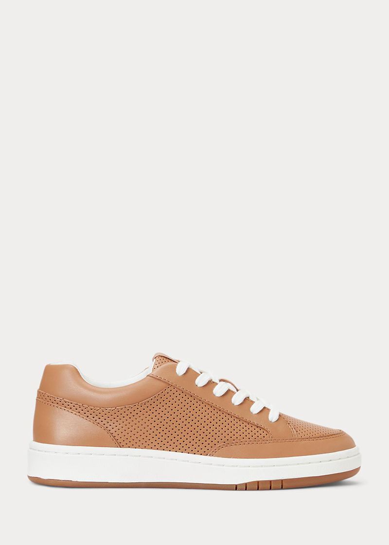 Zapatillas Lauren Mujer Hailey Perforated Nappa Leather Chile Marrones MXJSL-2180